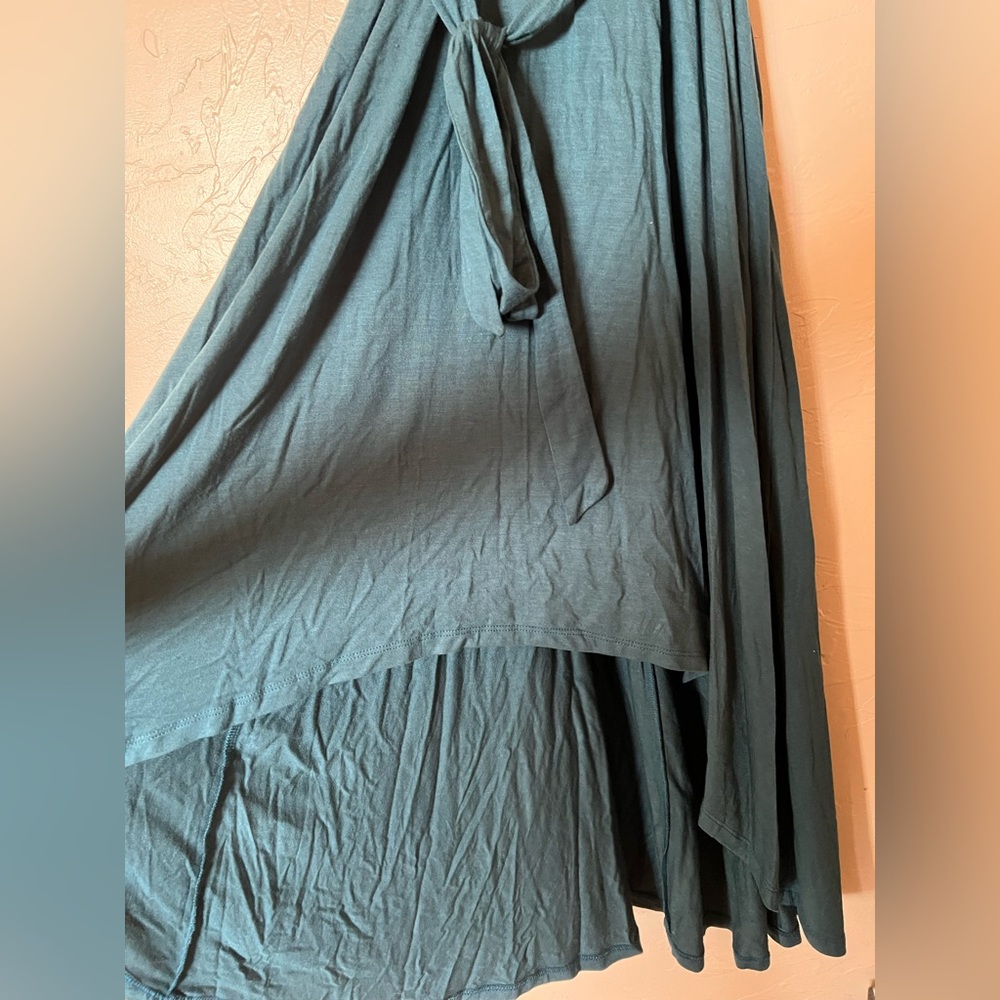 West kei Women's blue Short Sleeve V-neck Rayon Maxi Dress Size XS high low tie - Picture 5 of 6
